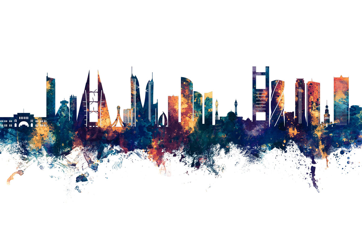 Manama Skyline Blue & Bronze Mural Wallpaper - pure wallpaper artwork