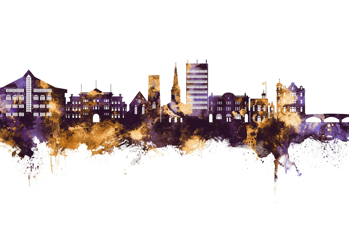 Maidstone England Skyline Purple & Gold Mural Wallpaper - pure wallpaper artwork