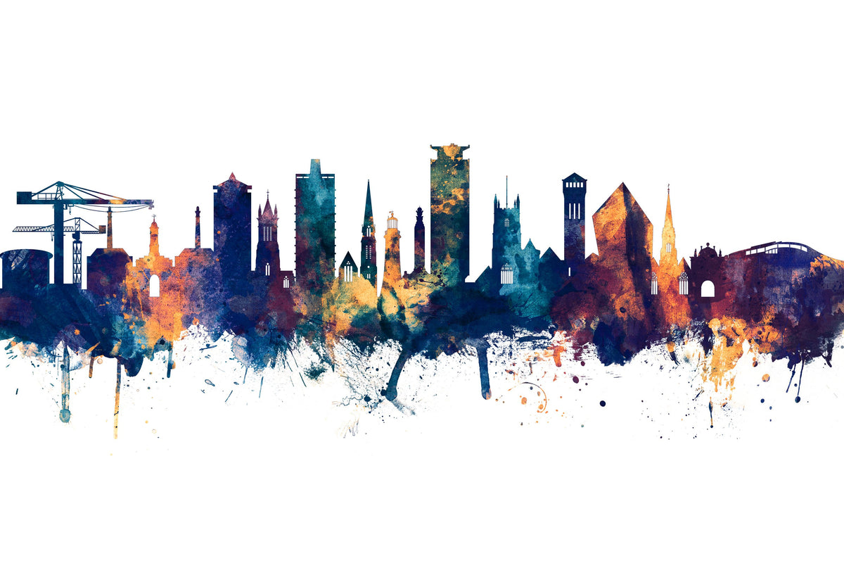 Plymouth England Skyline Blue & Bronze Mural Wallpaper - pure wallpaper artwork