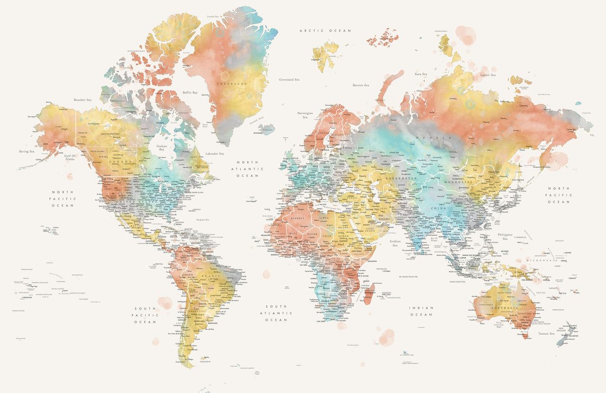 World Map Cities - Fifi Mural Wallpaper - pure wallpaper artwork