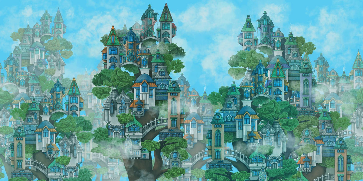 Treehouse Neighborhood Cool Bright Mural Wallpaper - pure wallpaper artwork