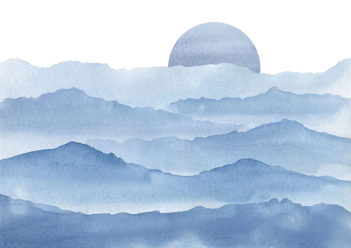Sunrise Mountain View, Sky Blue Mural Wallpaper - pure wallpaper artwork