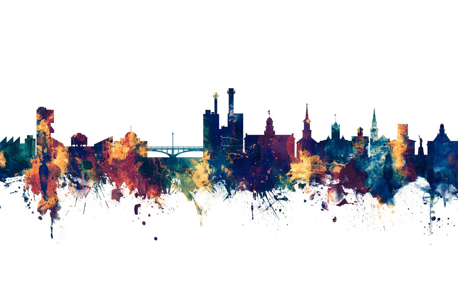 Iowa City Skyline Blu & Bronze Mural Wallpaper
