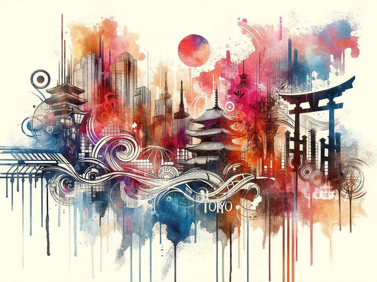 Watercolor Skyline Tokyo II Mural Wallpaper - pure wallpaper artwork