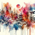 Watercolor Skyline Tokyo II Mural Wallpaper - pure wallpaper artwork