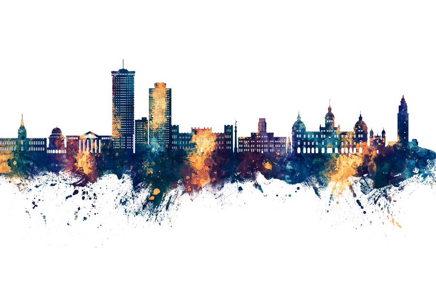 A Coruña Spain Skyline Blue & Bronze Mural Wallpaper