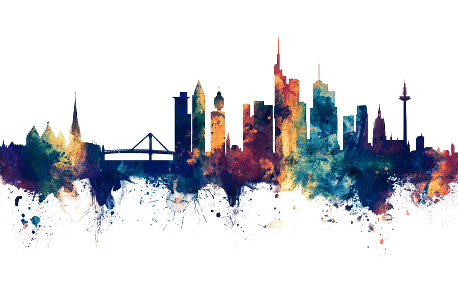 Frankfurt Skyline Blue & Bronze Mural Wallpaper