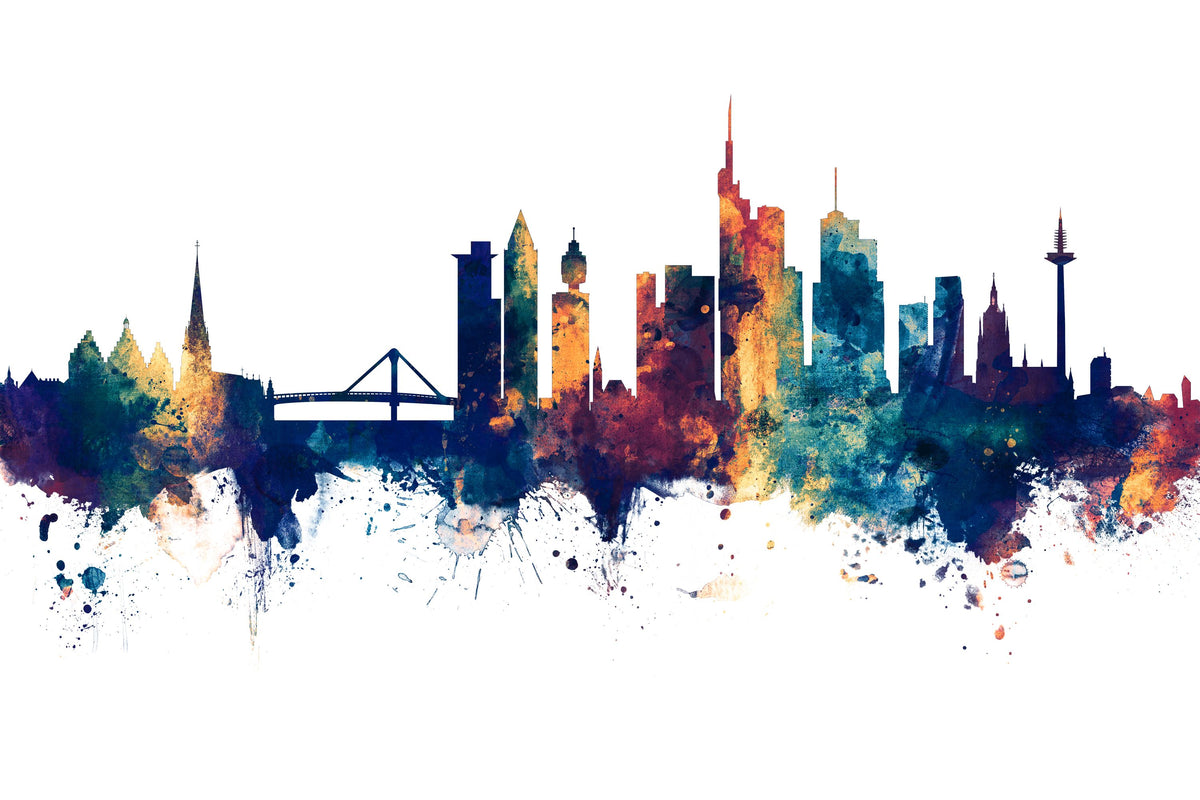 Frankfurt Skyline Blue & Bronze Mural Wallpaper - pure wallpaper artwork
