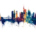 Frankfurt Skyline Blue & Bronze Mural Wallpaper - pure wallpaper artwork
