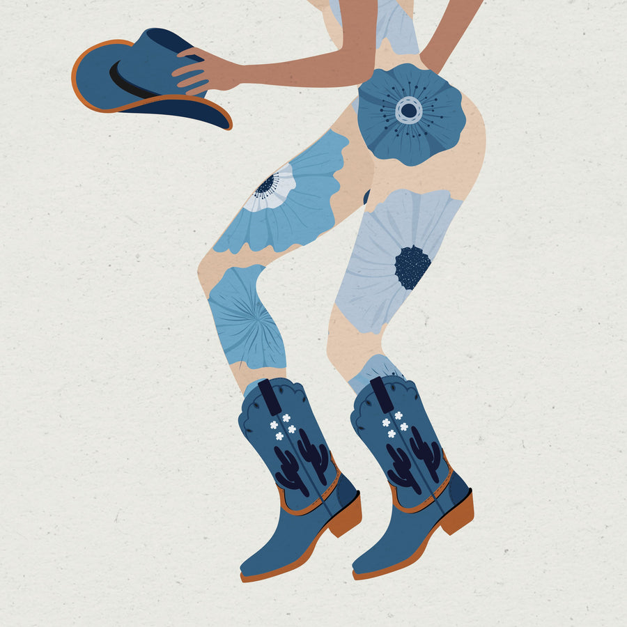 Cowgirly IV Blue Mural Wallpaper