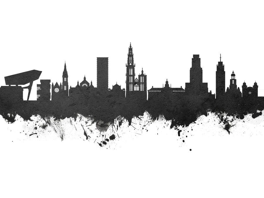 Antwerp Belgium Skyline Black & White Mural Wallpaper