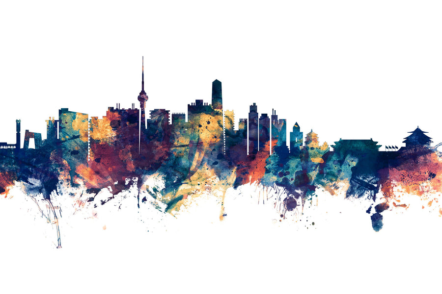 Beijing Skyline Blue & Bronze Mural Wallpaper
