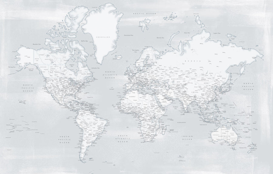 World Map Cities - Maeli Cold Mural Wallpaper