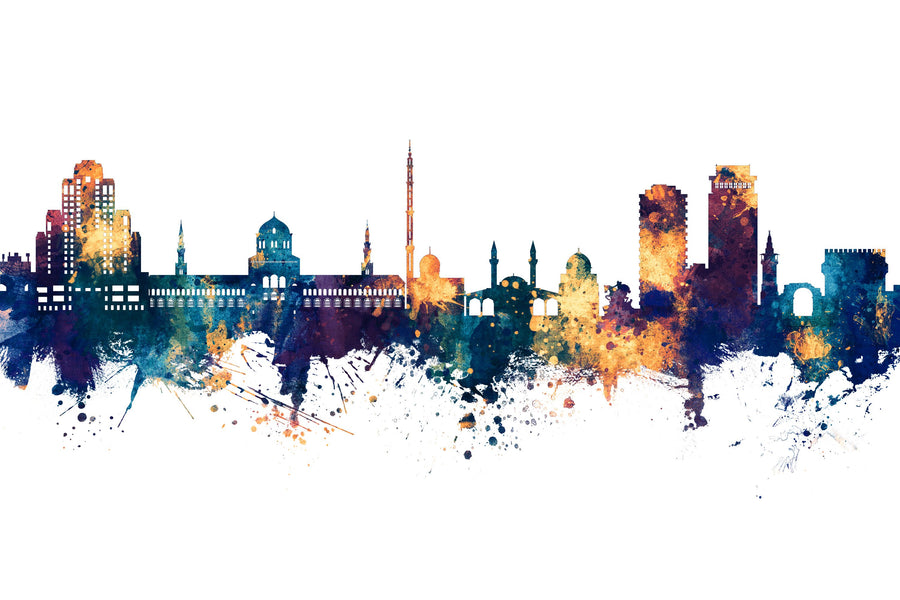 Damascus Syria Skyline Blue & Bronze Mural Wallpaper