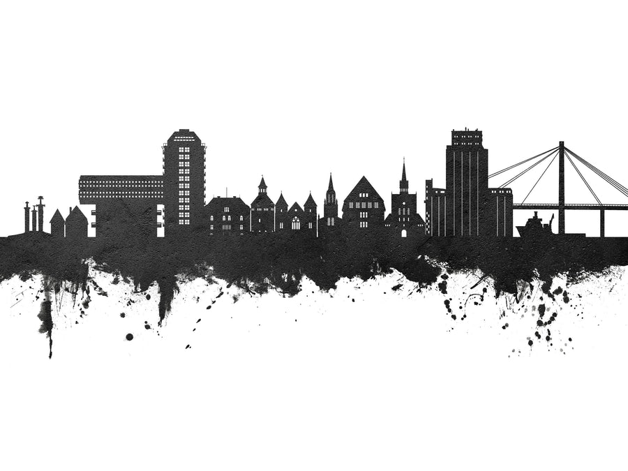 Stavanger Norway Skyline Black & White Mural Wallpaper