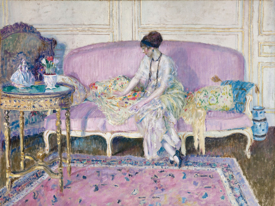 Woman Seated on Interior Sofa Mural Wallpaper