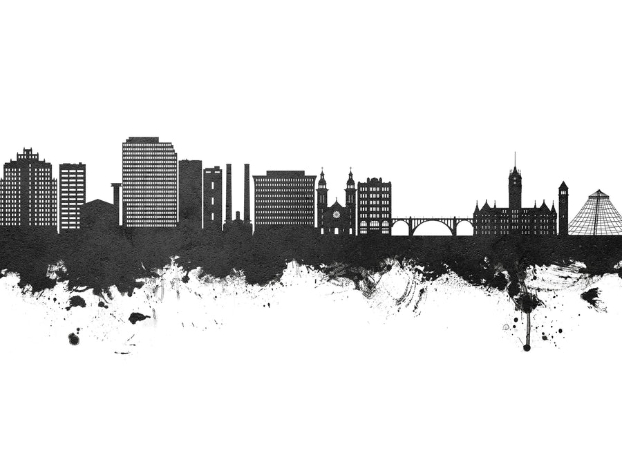 Spokane Washington Skyline Black & White Mural Wallpaper