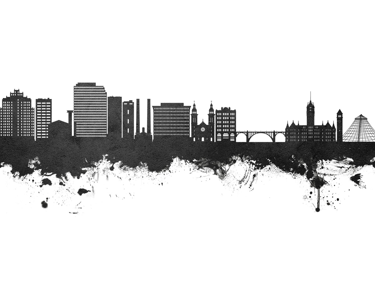 Spokane Washington Skyline Black & White Mural Wallpaper - pure wallpaper artwork