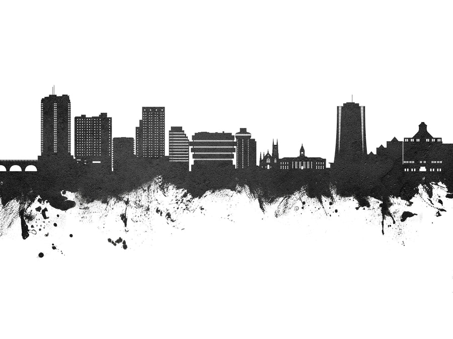 Stamford Connecticut Skyline Black & White Mural Wallpaper