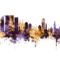 The Hauge Netherlands Skyline Purple & Gold Mural Wallpaper - pure wallpaper artwork