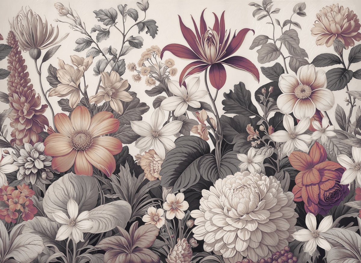Dahlia Days, Rosy Fudge Mural Wallpaper - pure wallpaper artwork