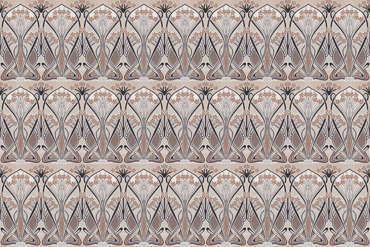 Floral Art Deco Aura, Walnut Dust Mural Wallpaper - pure wallpaper artwork