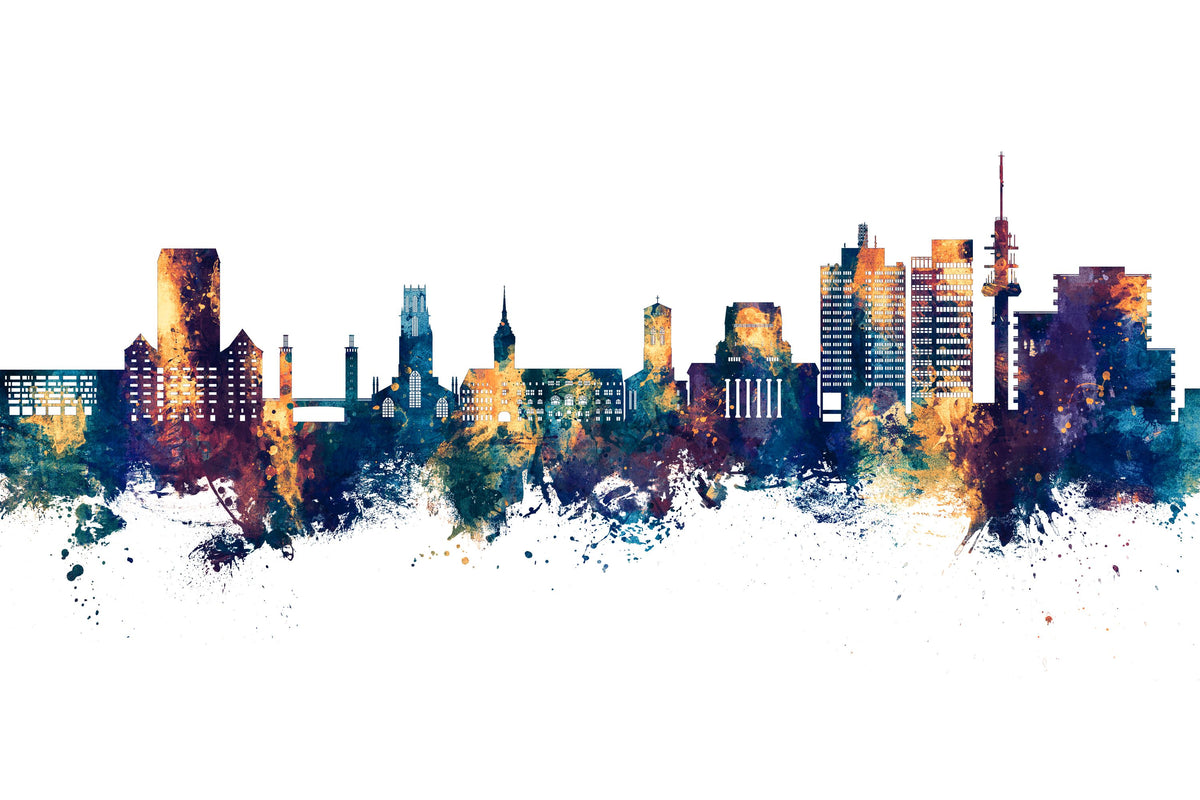 Duisburg Germany Skyline Blue & Bronze Mural Wallpaper - pure wallpaper artwork