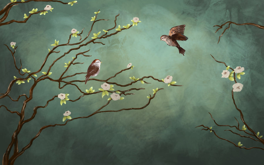 Pretty Birds in Love Mural Wallpaper