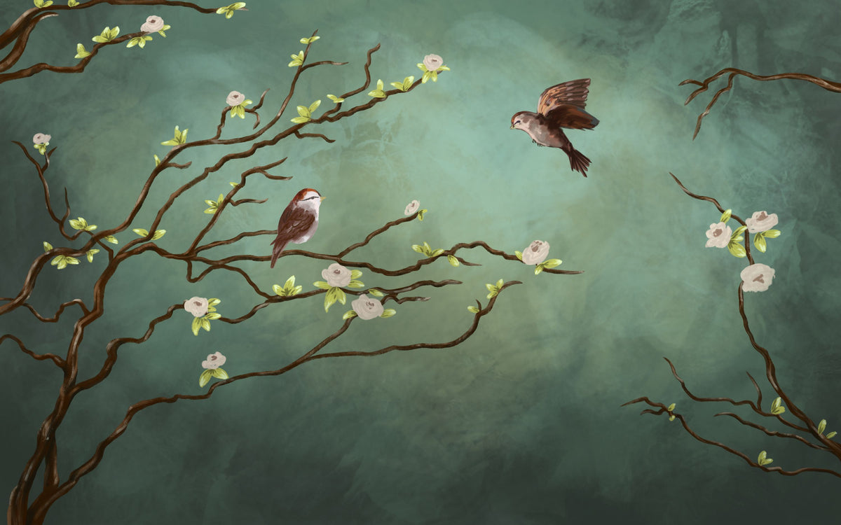 Pretty Birds in Love Mural Wallpaper - pure wallpaper artwork