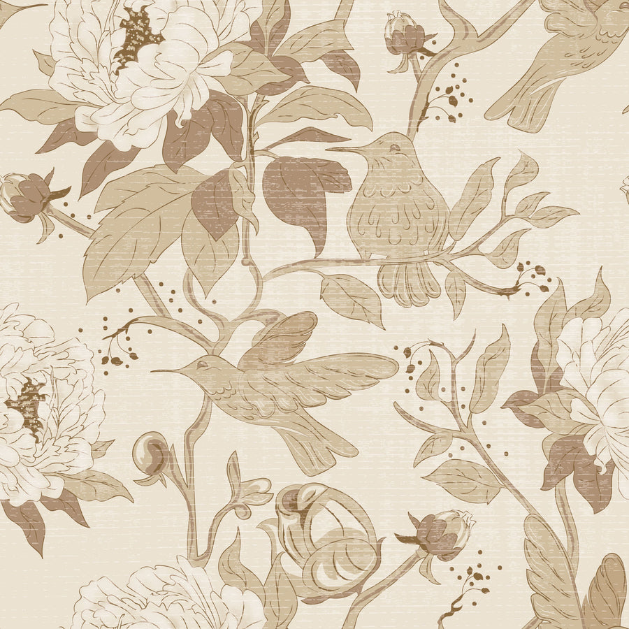 Peony Toile, Beige Mural Wallpaper