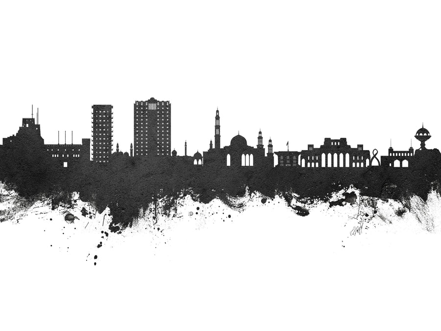 Muscat Oman Skyline Black & White Mural Wallpaper
