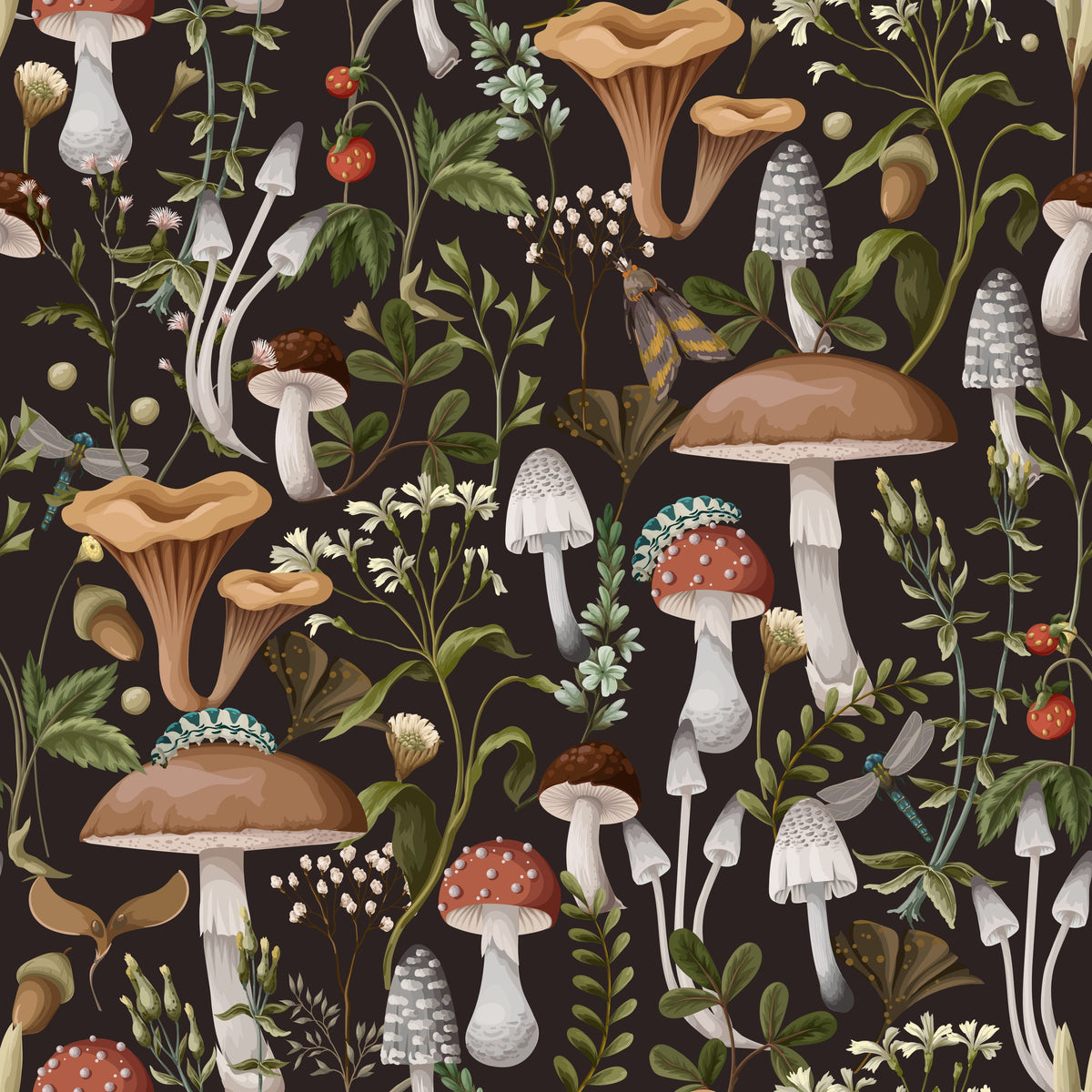 Forest Mushrooms, Dark Mural Wallpaper - pure wallpaper artwork