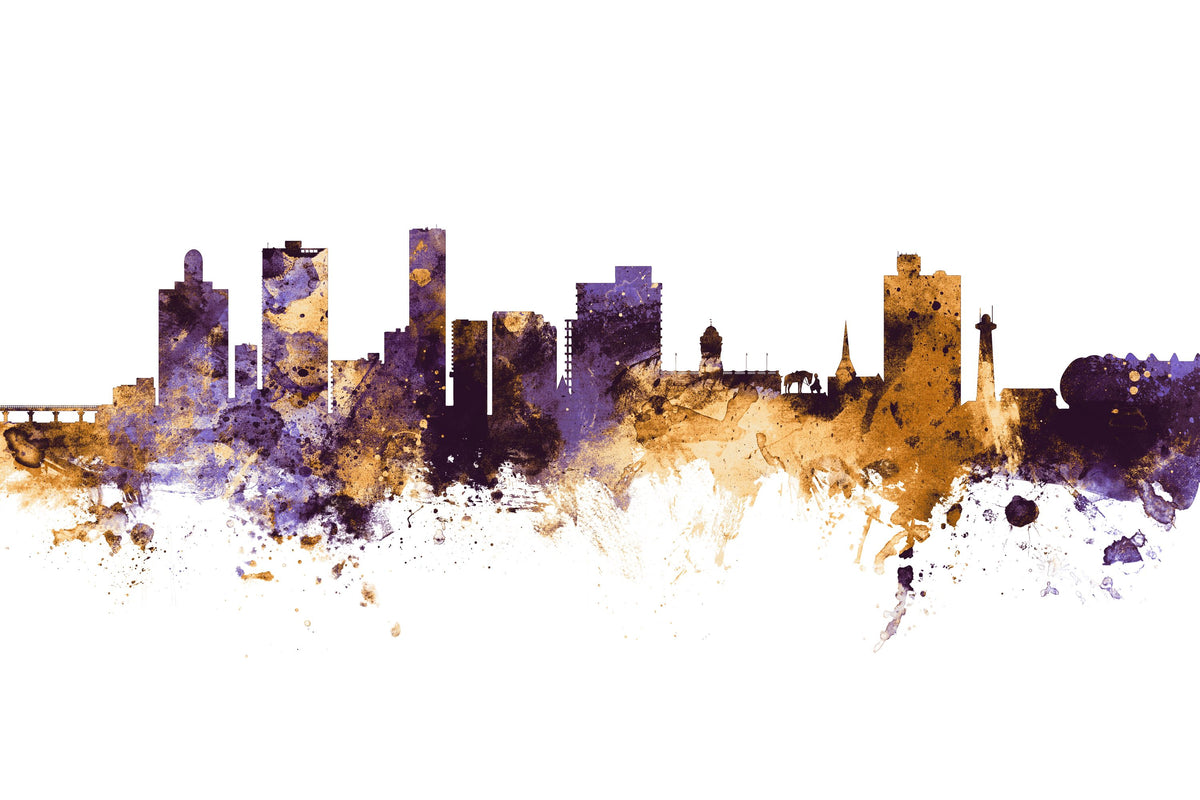 Port Elizabeth South Africa Skyline Purple & Gold Mural Wallpaper - pure wallpaper artwork