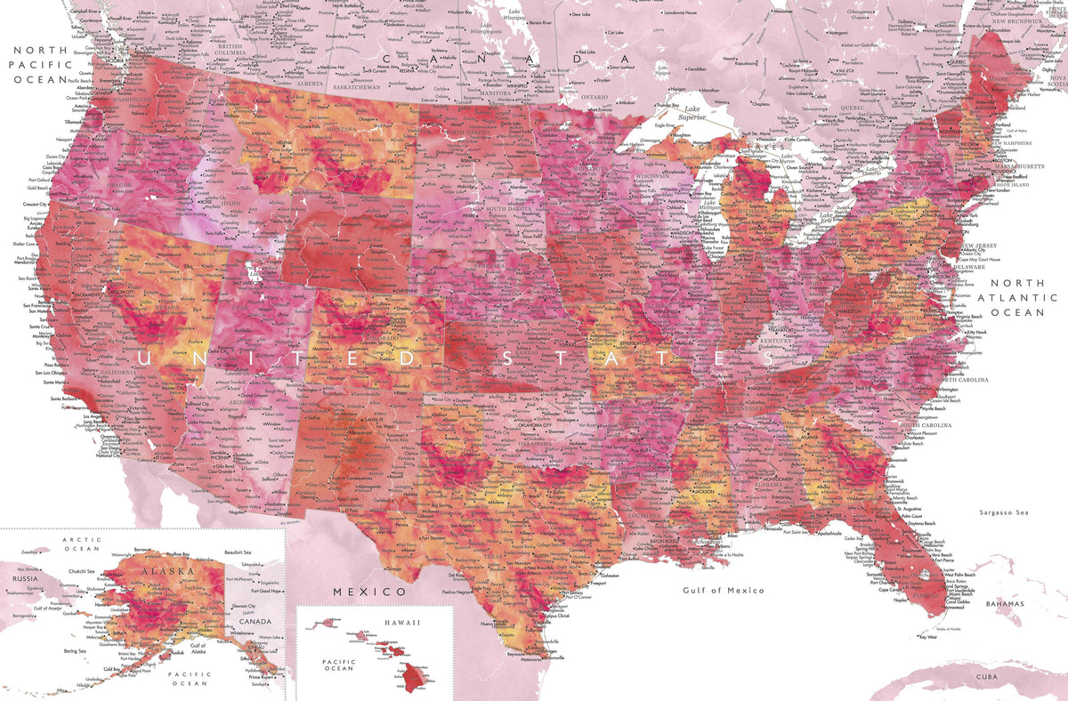 US Map Detailed - Tatiana Mural Wallpaper - pure wallpaper artwork