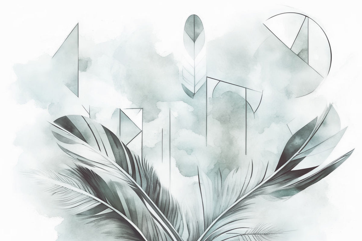 Feather Geometry Teal Mural Wallpaper - pure wallpaper artwork