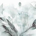 Feather Geometry Teal Mural Wallpaper - pure wallpaper artwork