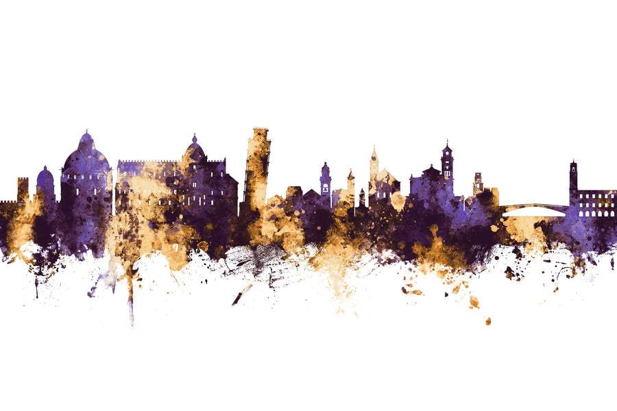 Pisa Italy Skyline Purple & Gold Mural Wallpaper