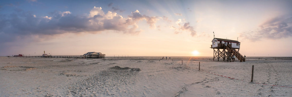 Stilt House Sunrise Mural Wallpaper - pure wallpaper artwork