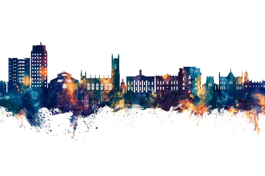 Oldham England Skyline Blue & Bronze Mural Wallpaper