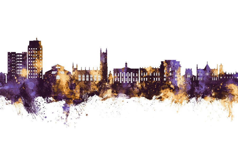 Oldham England Skyline Purple & Gold Mural Wallpaper