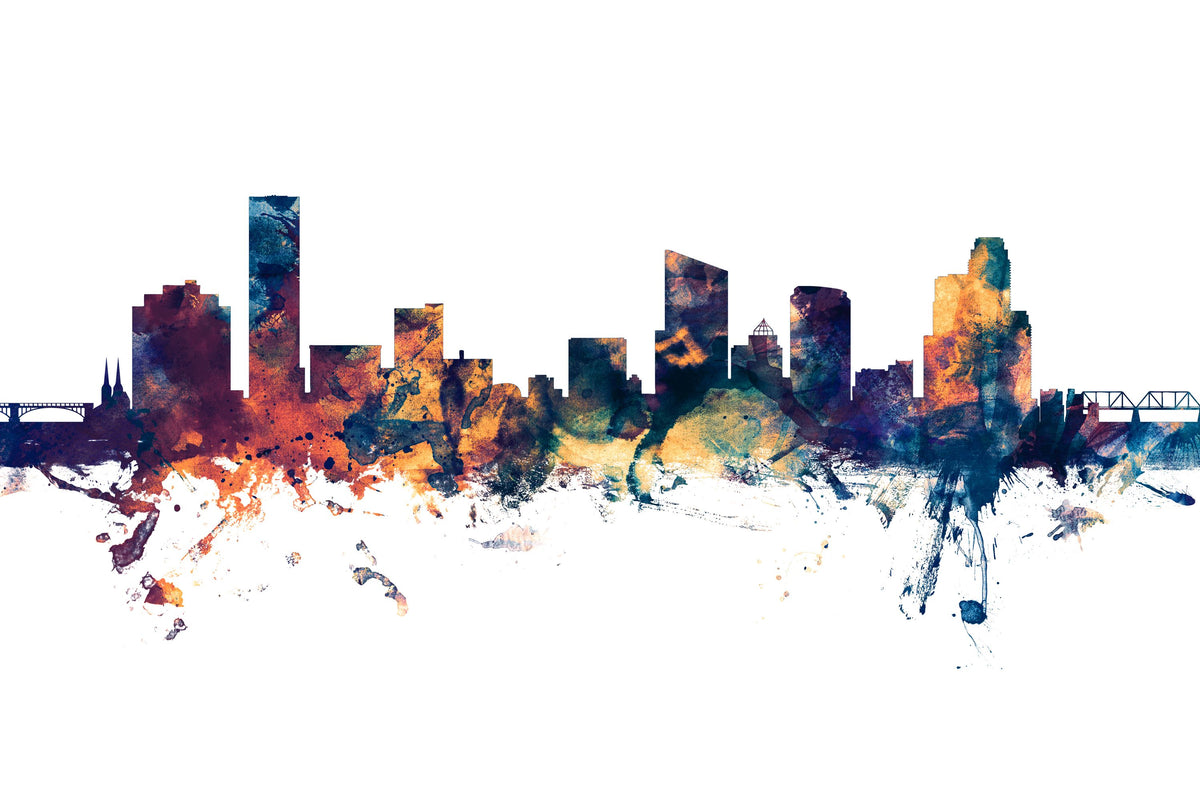 Grand Rapids Michigan Skyline Blue & Bronze Mural Wallpaper - pure wallpaper artwork