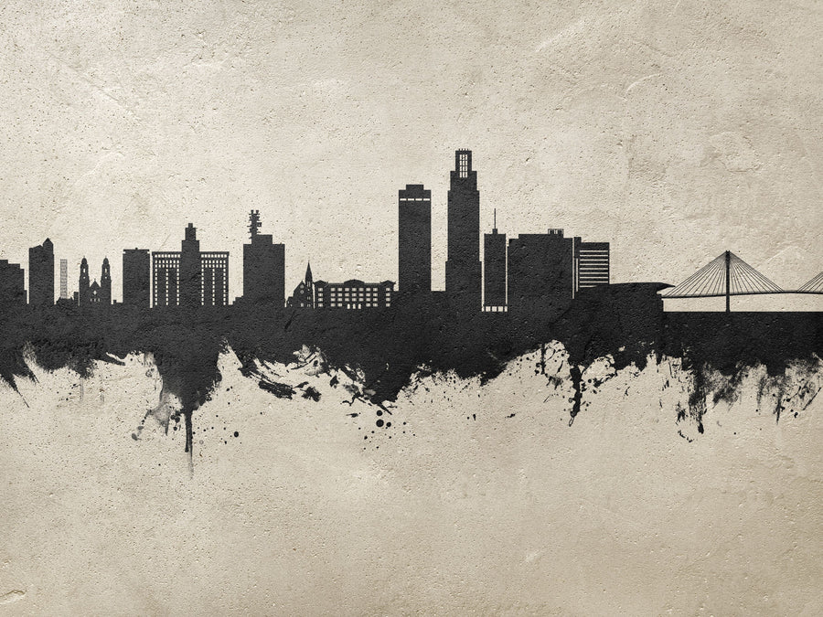 Omaha Nebraska Skyline Concrete Mural Wallpaper