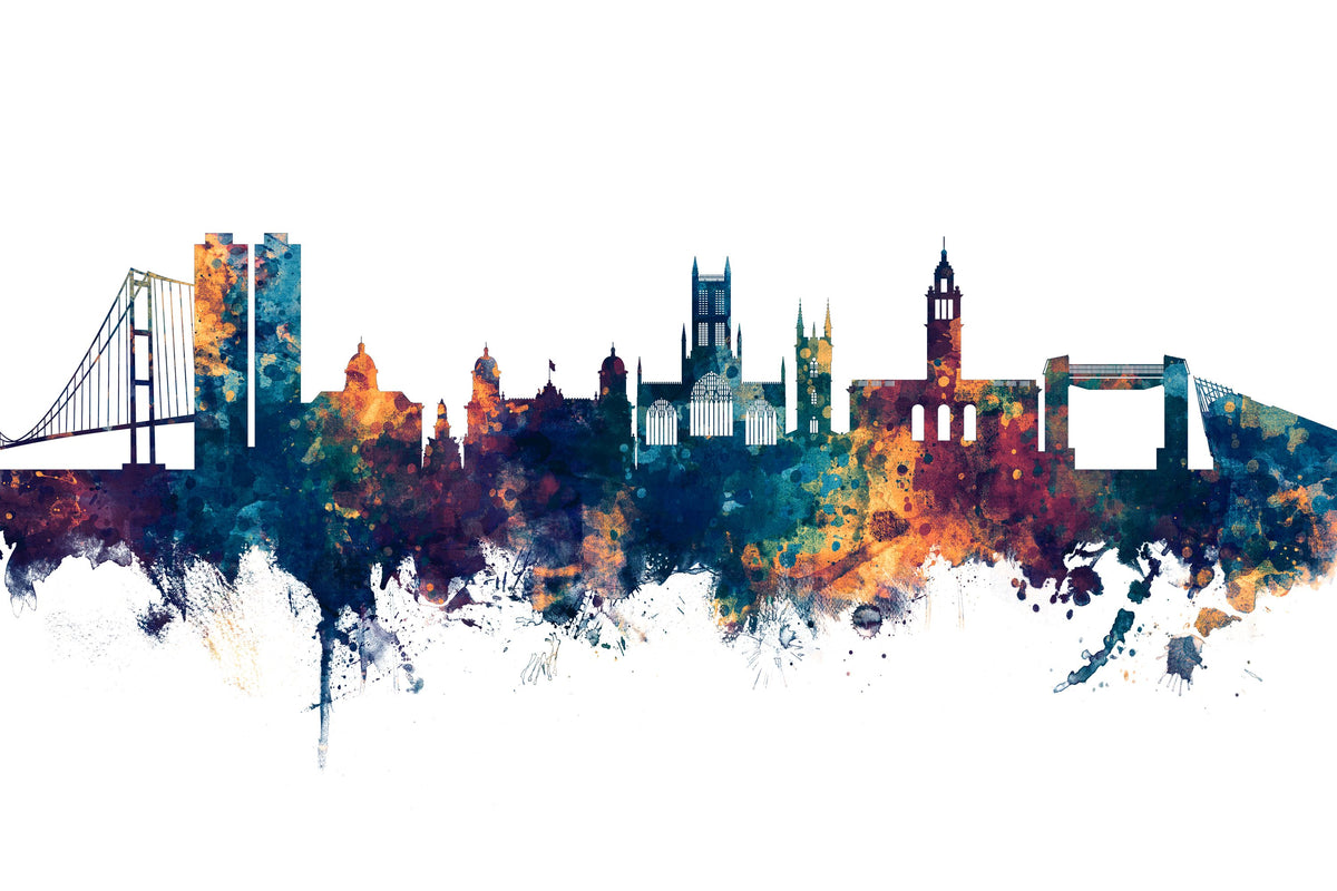 Kingston Upon Hull England Skyline Blue & Bronze Mural Wallpaper - pure wallpaper artwork