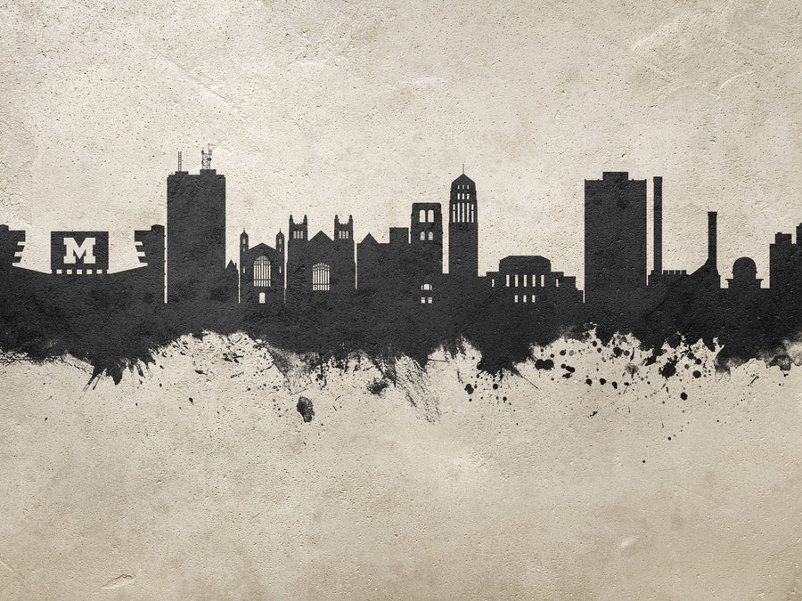 Ann Arbor Michigan Skyline Concrete Mural Wallpaper