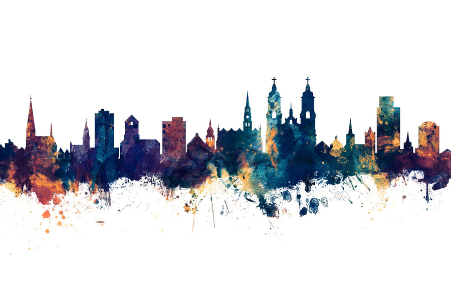 St Gallen Switzerland Skyline Blue & Bronze Mural Wallpaper