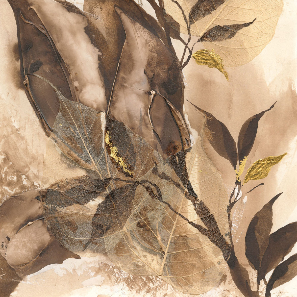Gilded Leaf Collage II Mural Wallpaper - pure wallpaper artwork