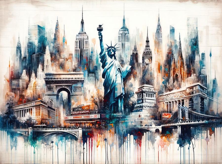 Watercolor Abstract New York City Landamarks Mural Wallpaper