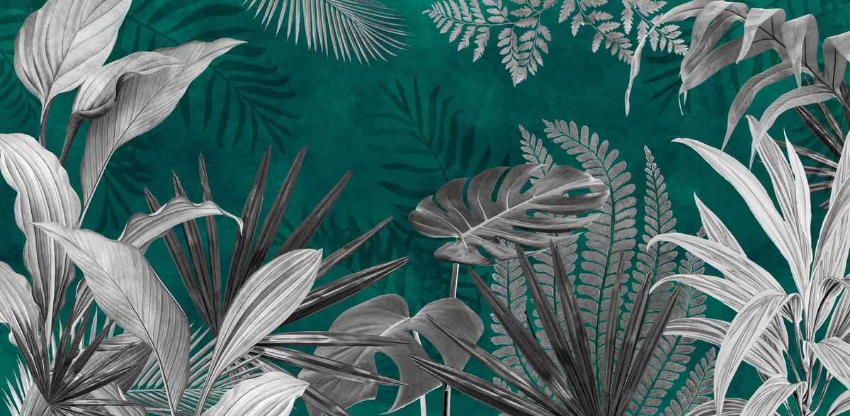 Frosty Leaves Mural Wallpaper - Cool Tone - pure wallpaper artwork