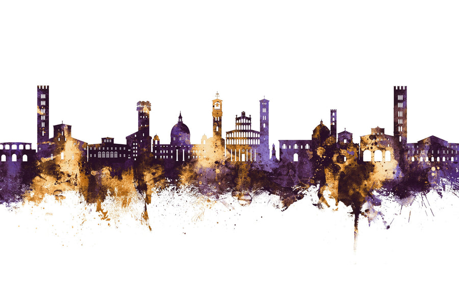 Lucca Italy Skyline Purple & Gold Mural Wallpaper