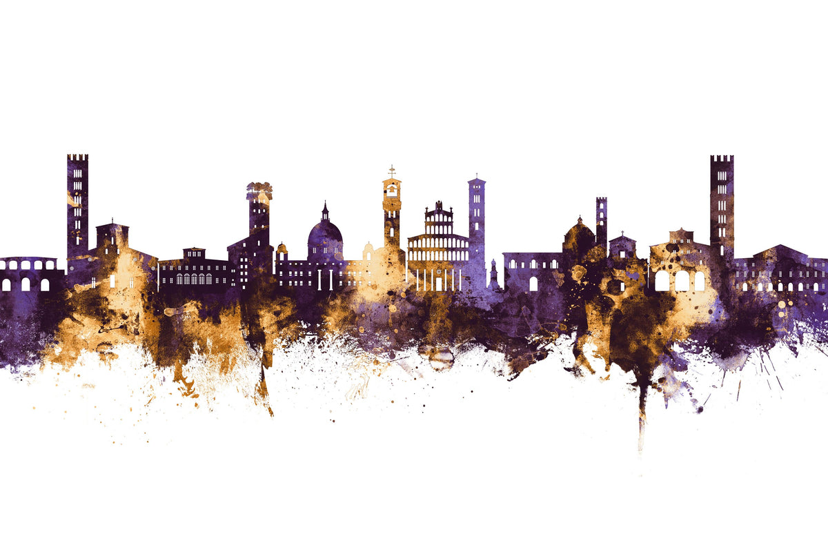 Lucca Italy Skyline Purple & Gold Mural Wallpaper - pure wallpaper artwork